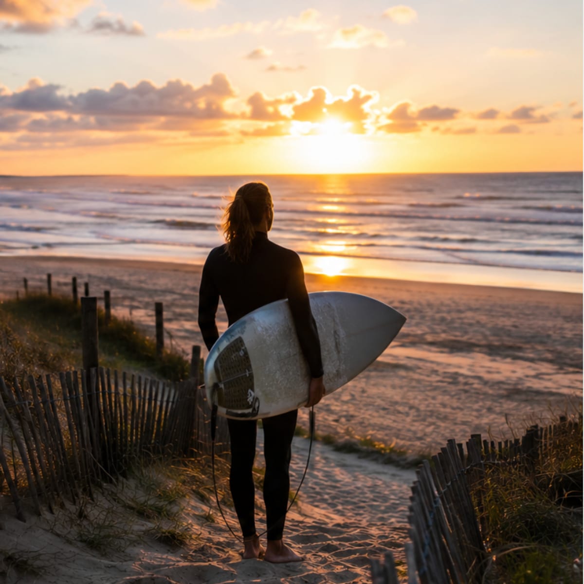 Surf sur la côte océane près de Pyla-sur-Mer